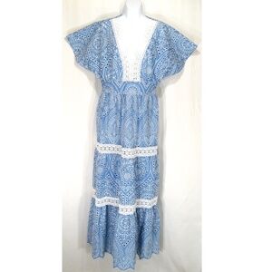 ELIE TAHARI ⚜ WOMEN'S LOTUS BLUE COTTON SUMMER MAXI DRESS